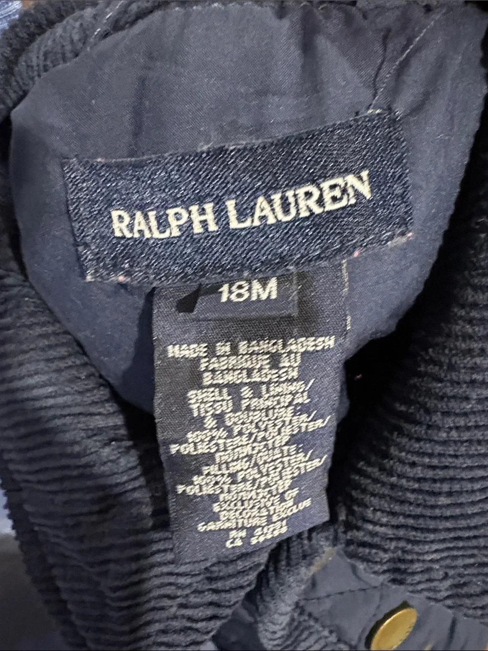 Size 18 month Ralph Lauren Navy Quilted Puff Jacket with Gold Buttons